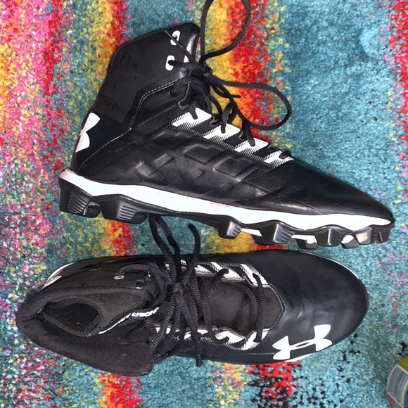 Under Armour Mens Leadoff high top black white Rubber Molded Baseball Cleats 9.5 - Picture 2 of 7